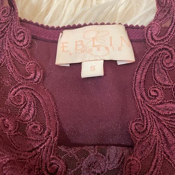Eblin Lingerie S Satin Chemise | Burgundy Embroidered Lace Nightgown Slip Dress - Picture 3 of 9
